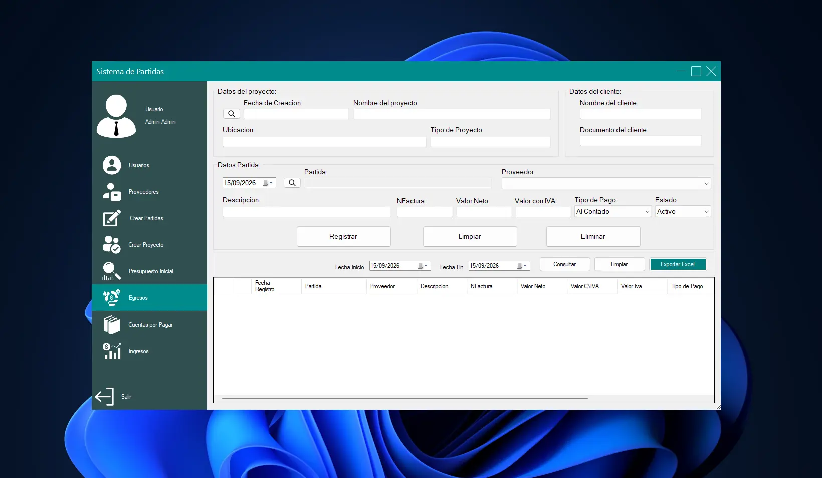 Sistema para Gestion de Proyectos de Construccion - Captura