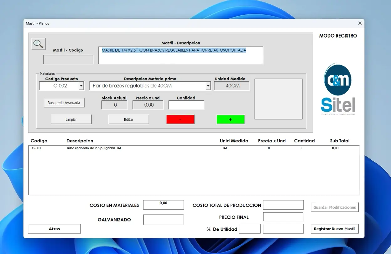 Aplicativo para Fabricacion de Base para Antenas - Captura